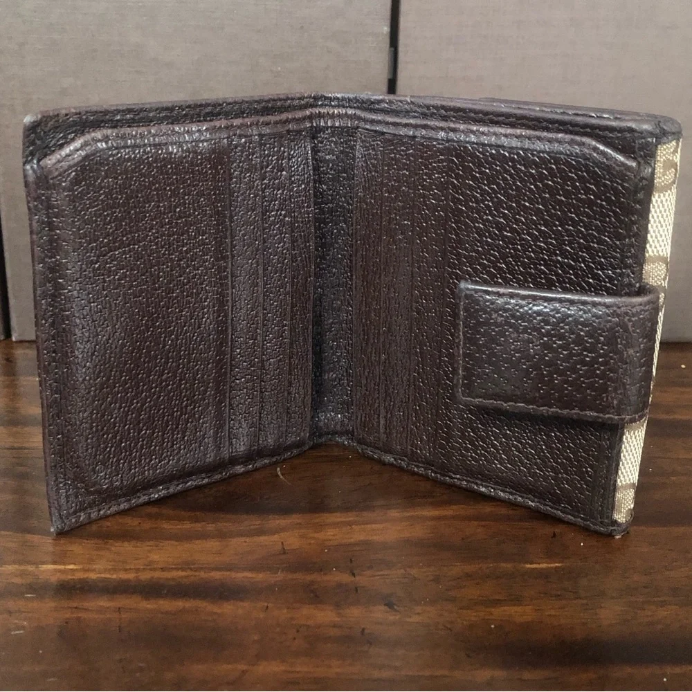 GUCCI GG Web Monogram Brown Leather Tan Canvas Trifold Wallet